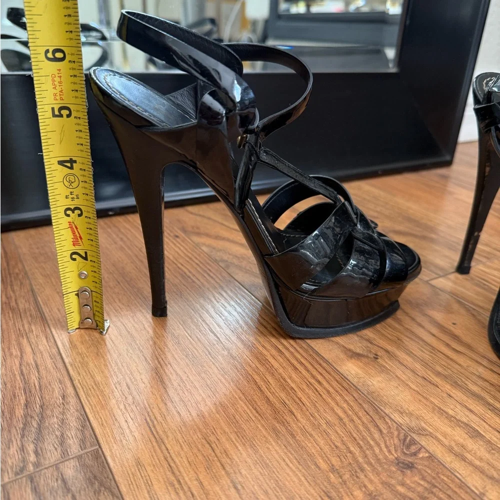 Saint Laurent Black Patent Leather Platform Heels - Picture 7 of 8